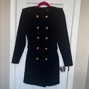 Express Black Coat with Gold Buttons